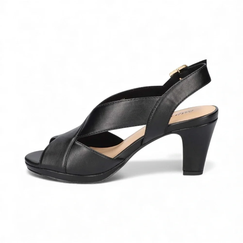 Easy Street Christy Slingback Heeled Sandals Cross Strap Buckle 7.5 Black NEW - Picture 15 of 16